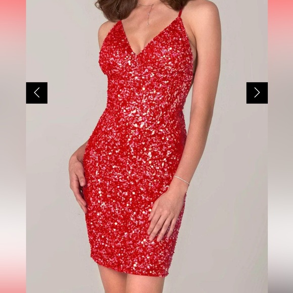 SCALA - 48782 Fitted String Strapped Sequin Dress in red sized 0. - Picture 1 of 4